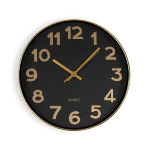 Reloj de pared negro con números dorados 30cm