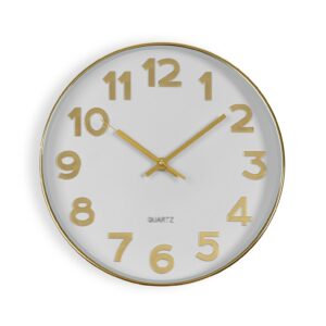 Reloj de pared blanco con números dorados 30cm