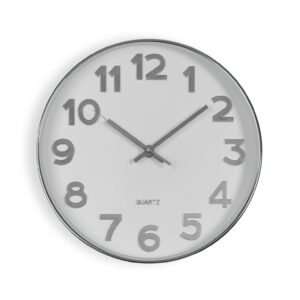 Reloj de pared blanco con números plateados 30cm