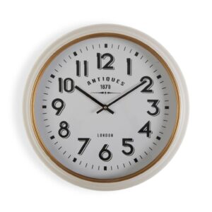 Reloj de pared de metal blanco dorado