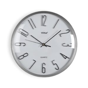 Reloj de pared de cristal blanco con marco plateado 33cm