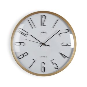 Reloj de pared blanco de cristal con marco dorado 33cm