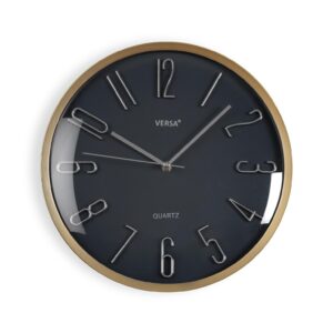 Reloj de pared de cristal gris con marco dorado 33cm