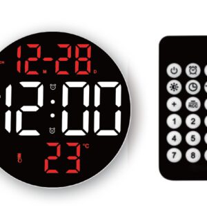 Reloj de pared digital con mando negro